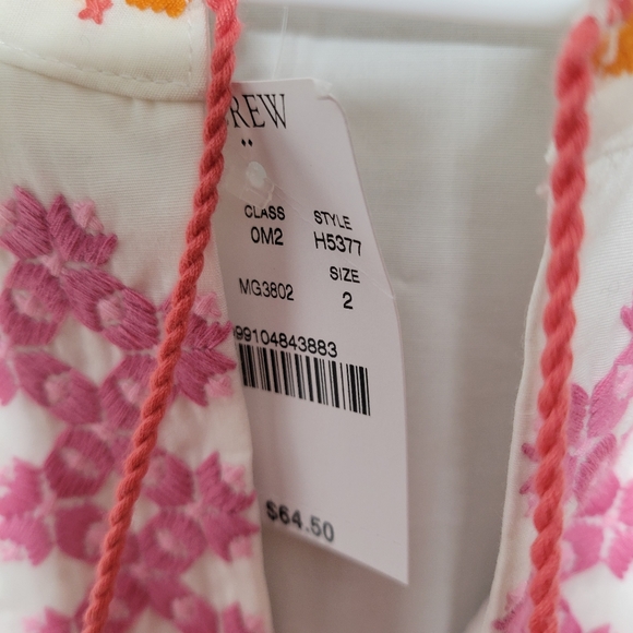 J CREW Boho Embroidered Top Size 2 NWT - Picture 4 of 7